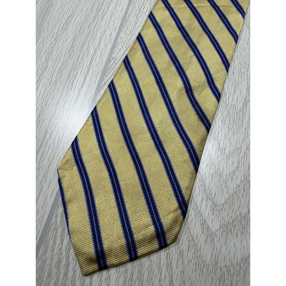 Brooks Brothers Tie Mens One Size Yellow 100% Silk Pointed Striped USA